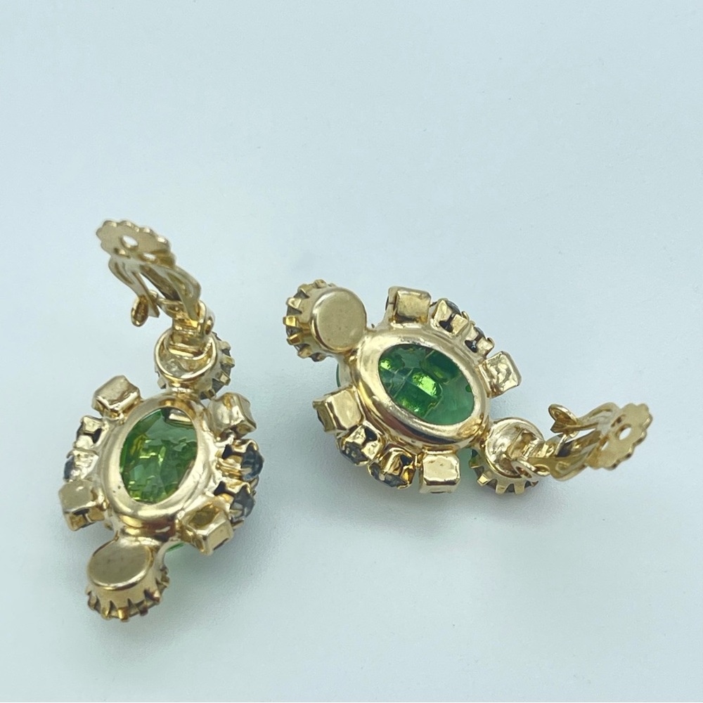 Vintage 50s Rhinestone Earrings | 1950s Clip-on Aurora Borealis Retro Jewelry - Picture 7 of 15
